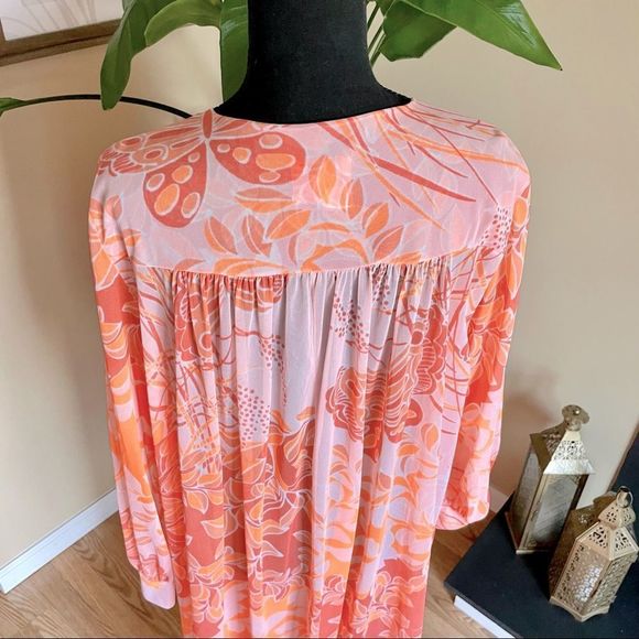 VTG MISS ELAINE 60s Sheer Mod Botanical Print ROBE/DUSTER - Picture 5 of 16
